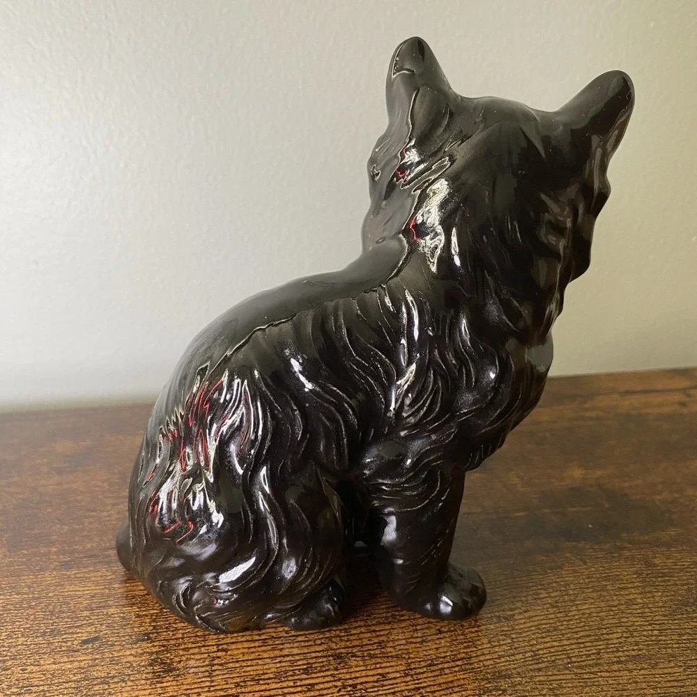 Vintage Black Persian Ceramic Cat Figurine‎ Long Hair 5